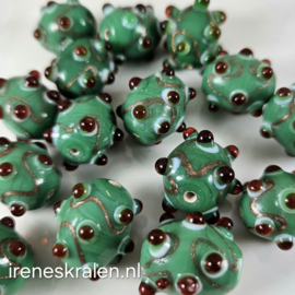 GG 114: Grote Kraal Groen/Bruin/Aventurijn, ca 18mm #India Lampwork#