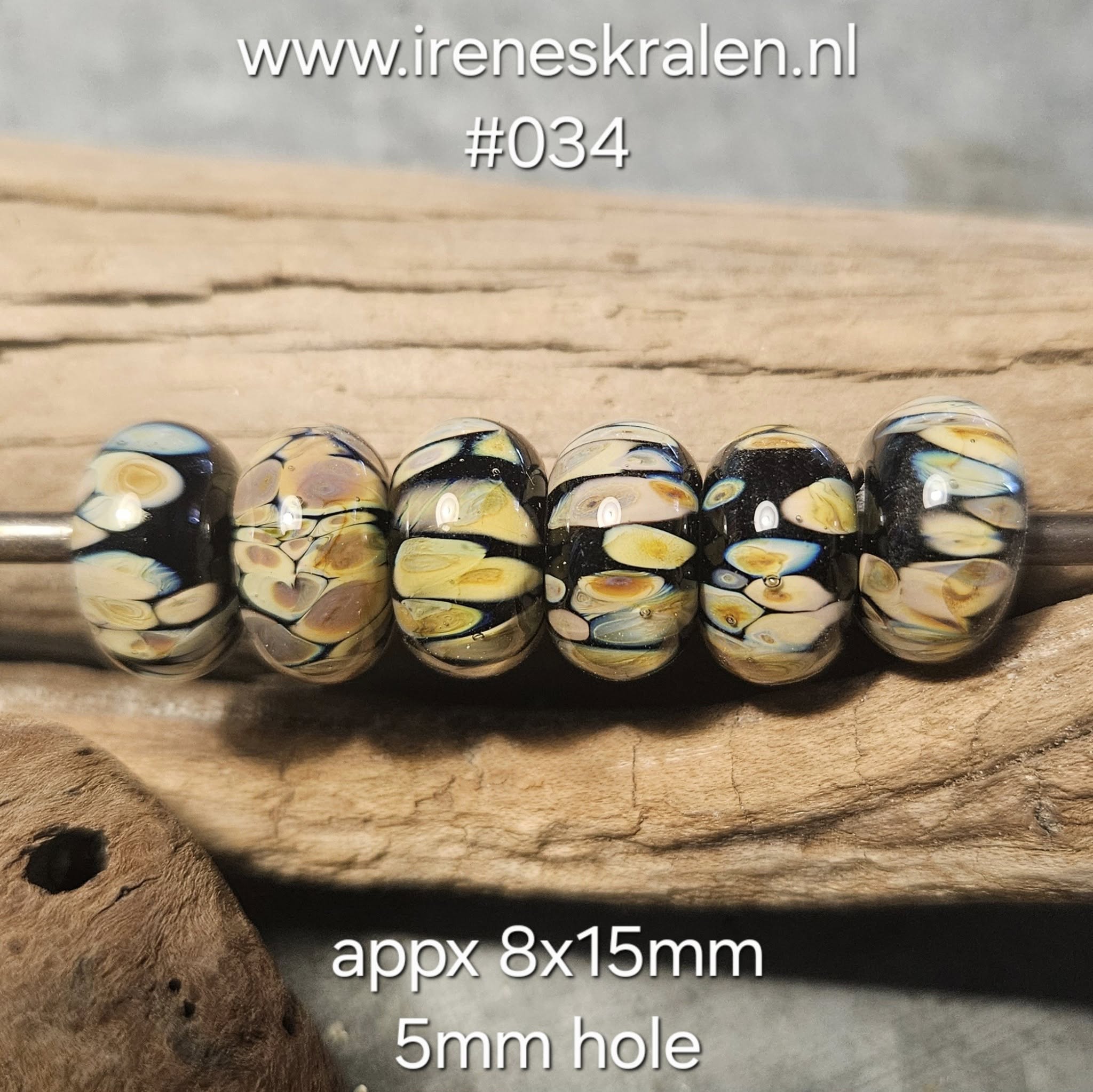 IKZW0016L Set van 6x GrootGatKraal Zwart & Raku, ca 8x15mm