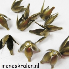 KraalKap 19: BeadCap Bronskleur/BronzeColor Tulp/Tulip metal, 14x10mm