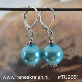 TU9051: Oorbellen met GlasParels Turquoise 12mm