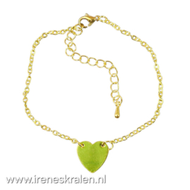 WI 0027: Armbandje goudkleur Hartje, ca 18cm + verlengkettinkje