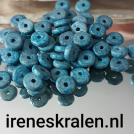 GAq007: Schijfjes DQ Grieks Keramiek Stonewash Scuba Blue, ca 6x2mm