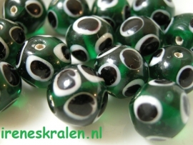 GG 121  Eye bead donkergroen/zwart/wit 12mm #India Lampwork#
