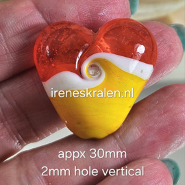 IKOR017: Groot Hart DubbelZijdig Geel/Oranje, ca 30mm