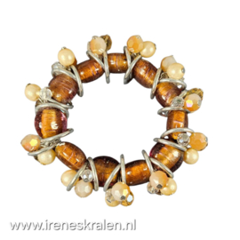 BR0016: Armband zilverfoliekralen bruin
