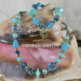 TU0022: Ketting & Armband Turquoise & GoudKleur