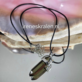 ZW0008: Zwarte Ketting met hanger glas grijzig