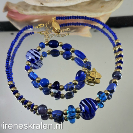 BL0021: Set Ketting + Armband Donkerblauw glas