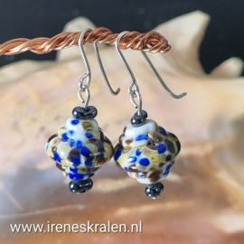 BL0045: Lampwork oorbellen Blauw/Paars