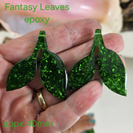 EP017: Fantasie Bladeren Groen & Glitter, ca 40mm