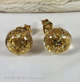 BR0017: Oorbellen stekertjes goudglitter epoxy
