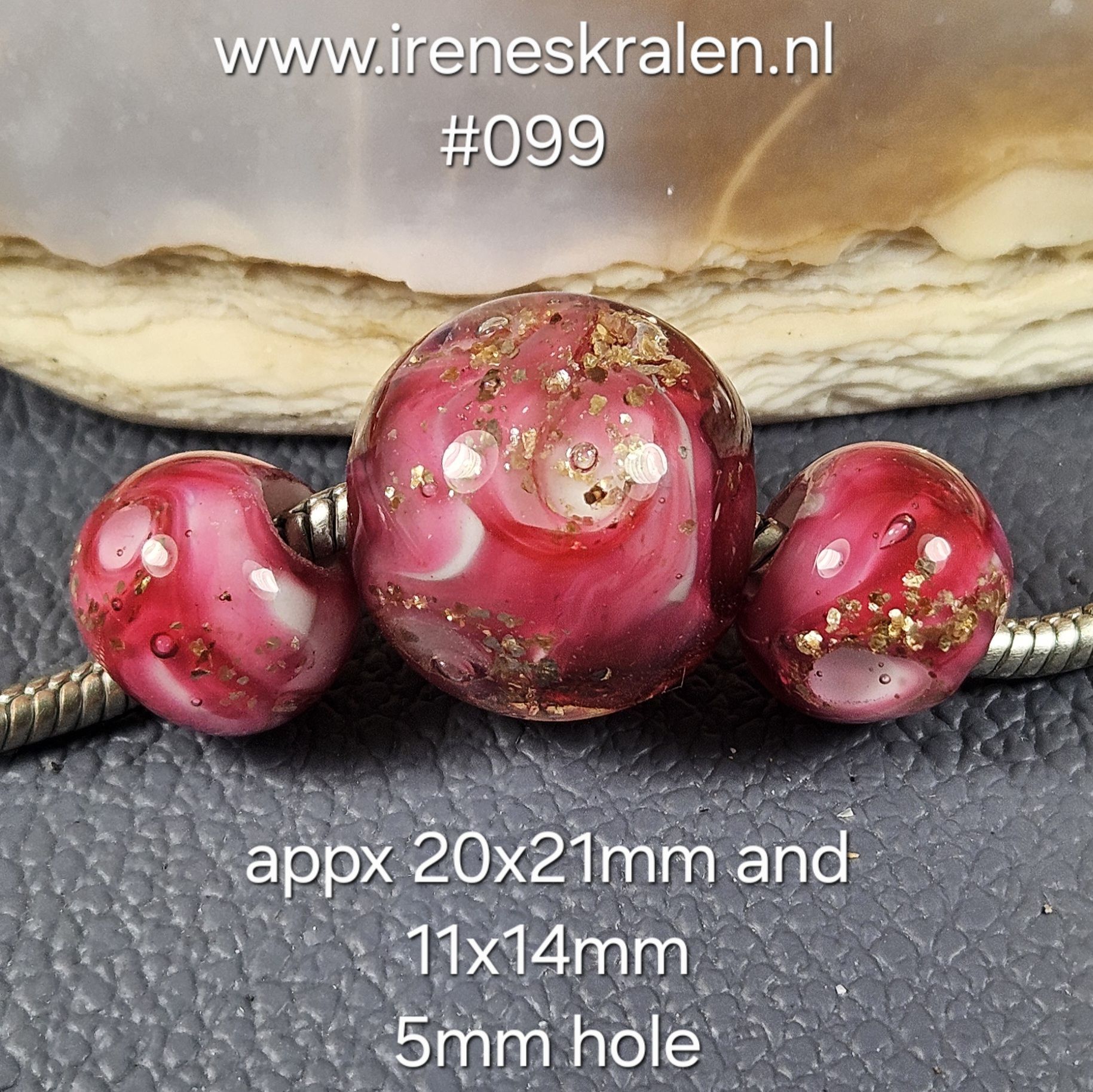 IKRZ0014: Set van 3x GrootGatKraal Pink & GoudVlokken (5mm gat)