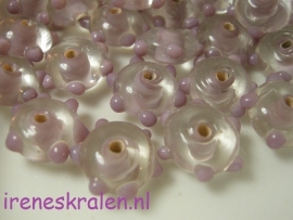 Gprs 125 Kleine rondell transparant met paarse bumps, 7x13mm  #India Lampwork#