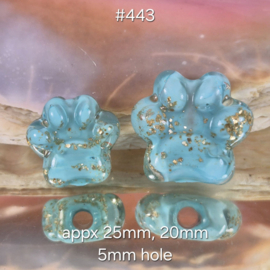PootAfdrukken LightTurquoise & GoudVlokken, ca 20mm en 25mm (5mm gat)