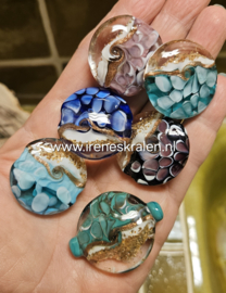 IKPR0316: Grote lentil Paars/Aventurijn/Goudvlokken, ca 31mm