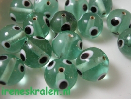 GG 124  Rond eyebead groen/aqua transparant, 12mm #India Lampwork#
