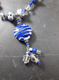 BL0014: Halflong Necklace Blue & White