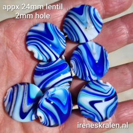 IKBL0006: Set van 7 Lentils BlauwTinten, ca 24mm (extra dik)
