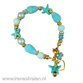 TU0052: Schattige Armband Turquoise & goudkleur