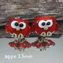 IKRD0008: Pair Owls Mini Red, appx 13mm doublesided, appx 13mm