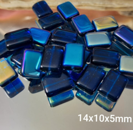 GAq016: RechtHoek Plat Luster DonkerAqua, ca 14x10mm