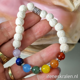 MU015: Armband Chakra Lavasteen Wit + natuursteen