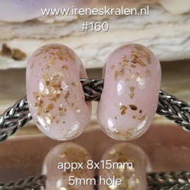IKRZ0004: Set van 2x GrootGatKraal Zachtroze & Goudvlokken erin, ca 8x15mm