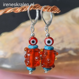 RD 0006: Oorbellen Rood & Turquoise