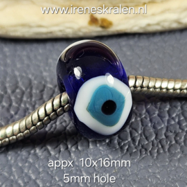 IKBL0026B: GrootGatKraal Grieks Oog, ca 10x16mm (5mm gat)