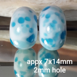 IKOC0218: DuoSet FritKralen Aqua, ca 7x14mm