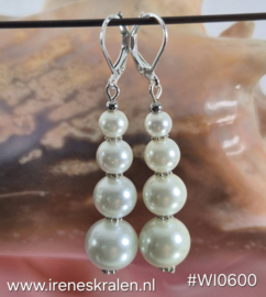 WI 0600: Oorbellen met GlasParels Wit 12-6mm