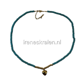 TU0035: Schattig kettinkje Turquoise steentjes en hartje