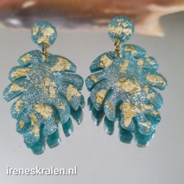 TU0002: Oorbellen Turquoise & Goudfoil, glittertjes