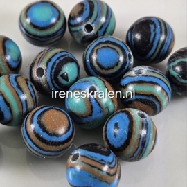 GAq045: Rond Steen DonkerTurquoise/Groenig/Bruin, ca 8mm