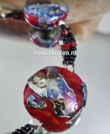 RD 0021: Unieke Ketting Rood & Metallic Lampwork Homemade