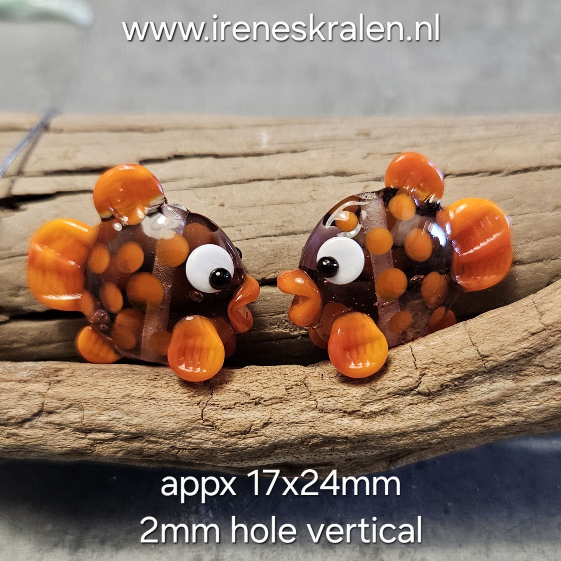 IKOR030: DuoSet Vissen Paars/Oranje, ca 17x24mm