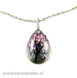 RZ 0000: RVS Ketting met hanger boom lichtroze