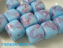 GAq340: Blokje aqua/roze decoratie, 12x12mm * #India Lampwork#