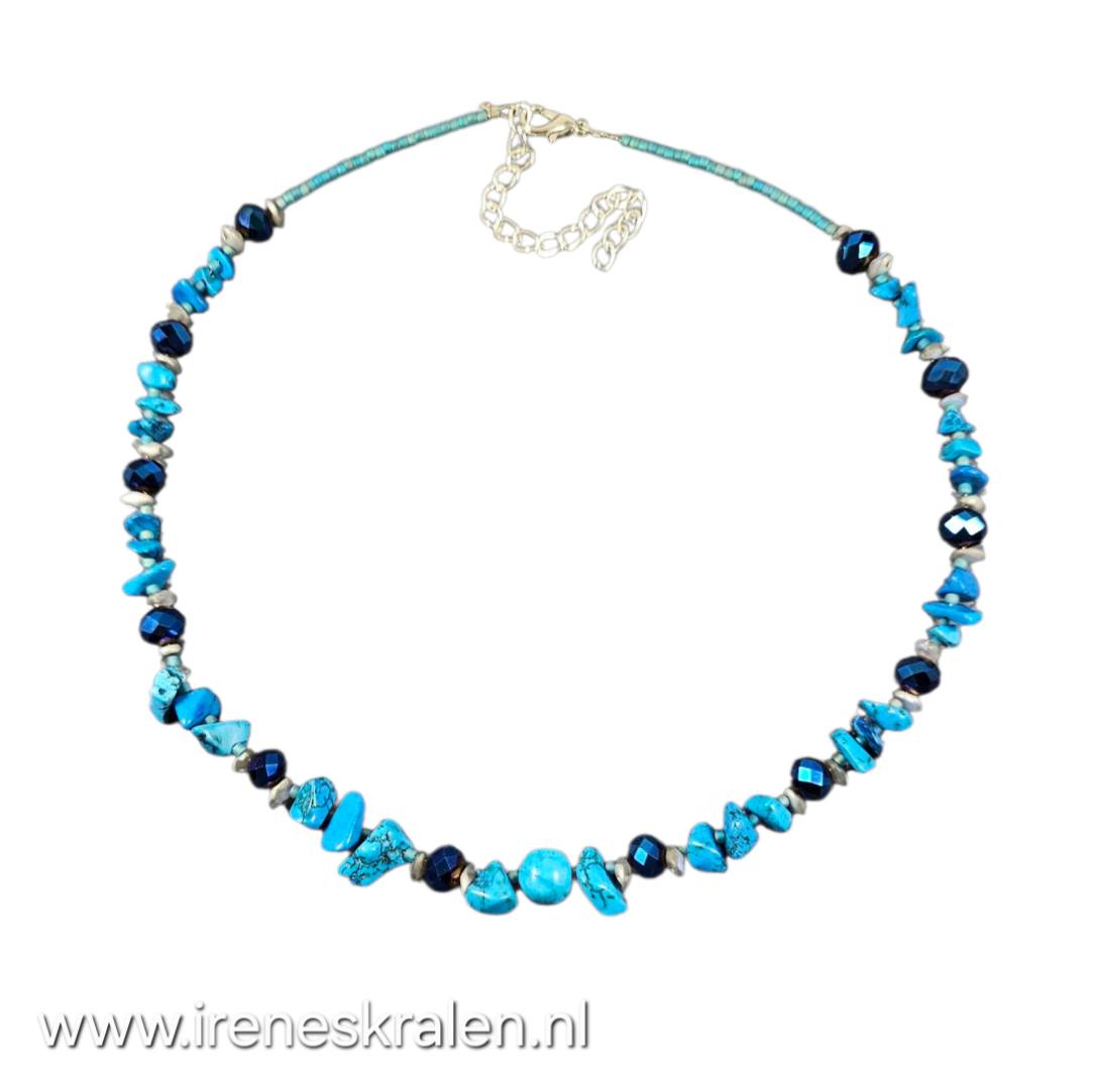 TU0058: Ketting Natuursteen, rocailles & facetkralen