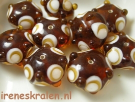 GB 175  Eyebead bruin/ecru, rondell, 11x18mm #India Lampwork#
