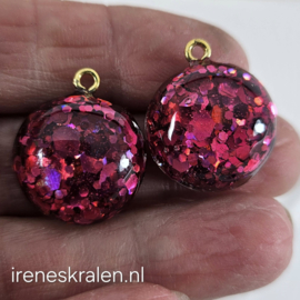 BDR 0003: Set bedels/hangers Rond Rood/Fuchsia, ca 20mm
