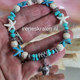 TU0021: Armbandje Turquoise & Ivoor met Schildpad