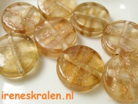 GO 20 Plat/rond, champagne met Aventurine swirl, 20x20x8mm #India Lampwork#