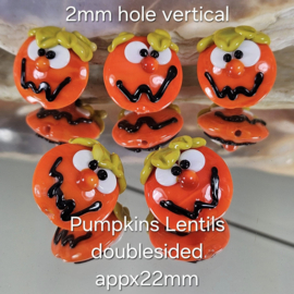 IKOR037: Lentil Kraal Pompoen Halloween, ca 22mm (gaan per stuk)