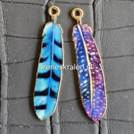 BDM 0021: Set van 2 Bedels Veren/goudkleur, ca 37mm mix