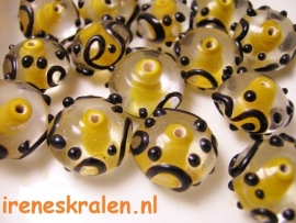 GE01: Inside color rondell, licht-oranje/zwarte , 12x15mm #India Lampwork#