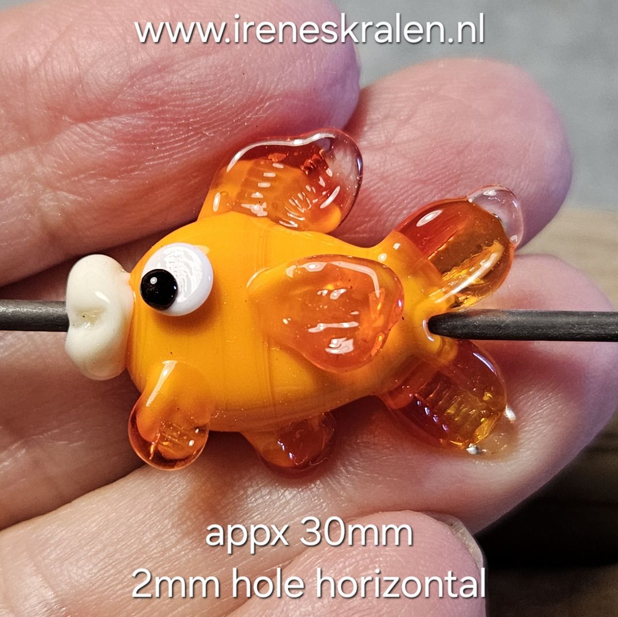 IKOR022: Vis-Kraal Oranje, ca 30mm (horizontaal gat van 2mm)