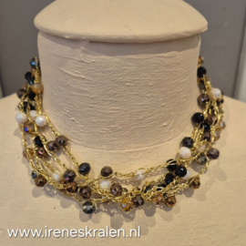 BR0000: Gave ketting in bruin, beige en goudkleur !