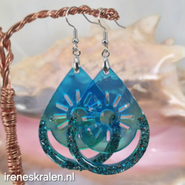 TU0032: Zomerse Oorbellen met Glitters Groen/Turquoise