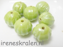 GG 162 Rond Ribbel lime, 12mm #India Lampwork#